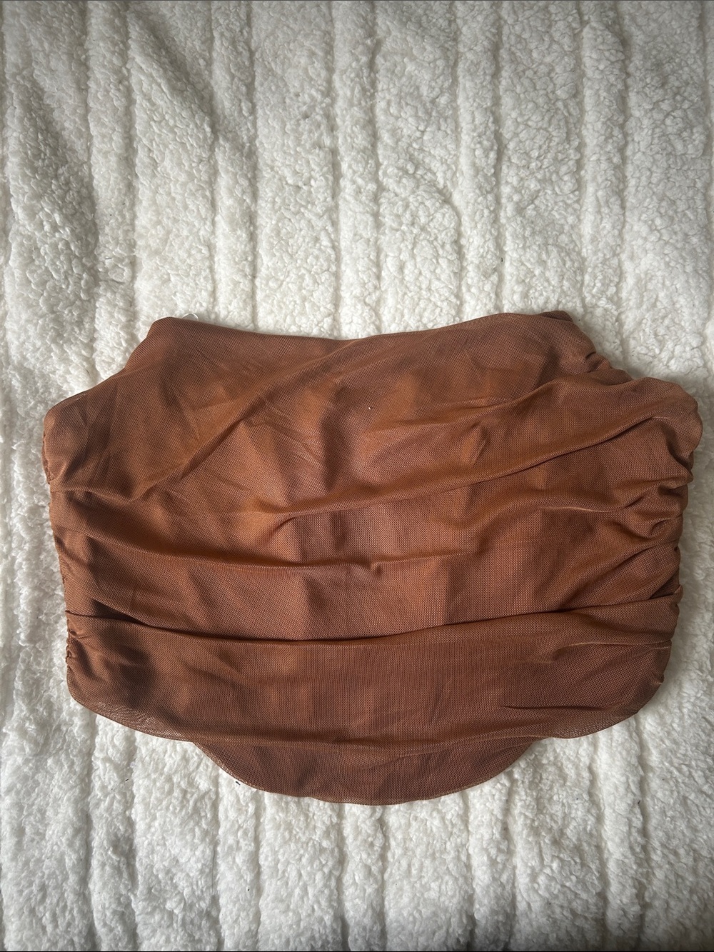 Cider Ruched Mesh Strapless Brown Corset Crop Top